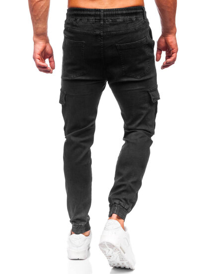 Men's Denim Cargo Joggers Black Bolf 8128