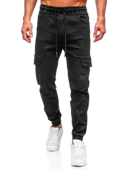 Men's Denim Cargo Joggers Black Bolf 8129