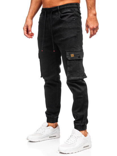 Men's Denim Cargo Joggers Black Bolf 8165