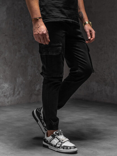 Men's Denim Cargo Joggers Black Bolf 8165A1