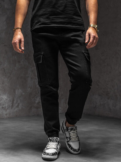 Men's Denim Cargo Joggers Black Bolf 8170A1