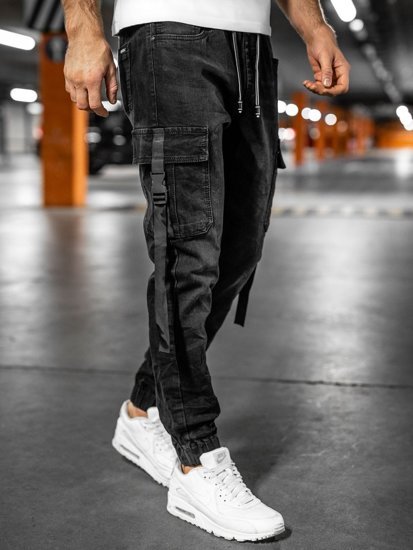 Men's Denim Cargo Joggers Black Bolf 8871