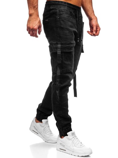 Men's Denim Cargo Joggers Black Bolf 8871