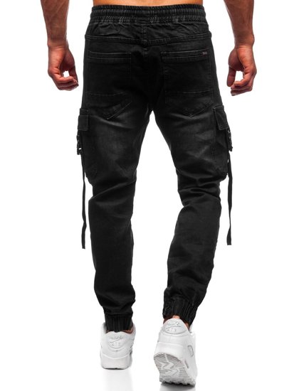 Men's Denim Cargo Joggers Black Bolf 8871