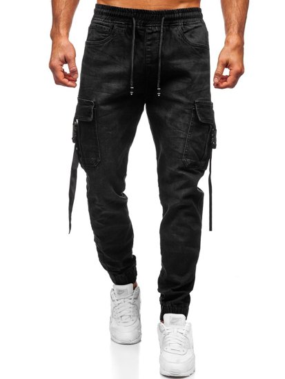 Men's Denim Cargo Joggers Black Bolf 8871