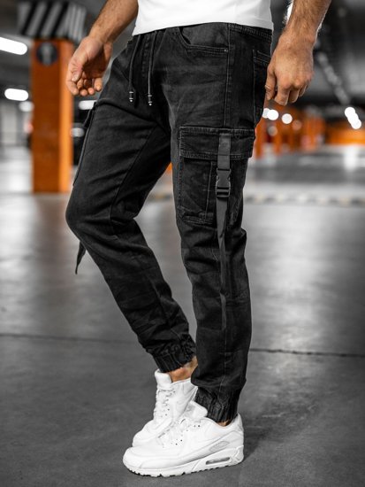 Men's Denim Cargo Joggers Black Bolf 8871