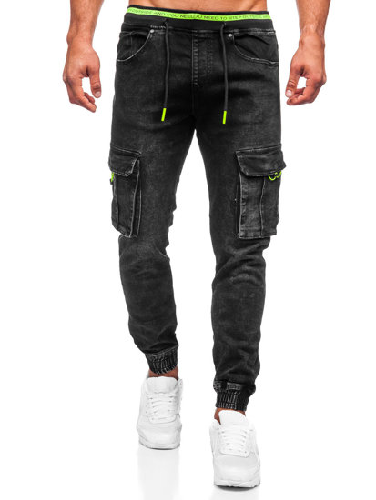 Men's Denim Cargo Joggers Black Bolf KA9581