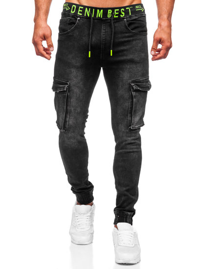 Men's Denim Cargo Joggers Black Bolf KA9582