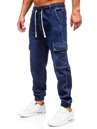 Men's Denim Cargo Joggers Navy Blue Bolf 8113