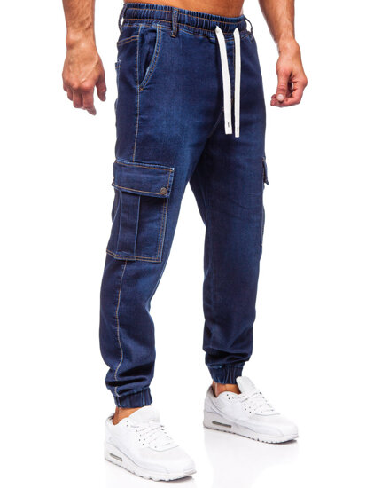 Men's Denim Cargo Joggers Navy Blue Bolf 8113