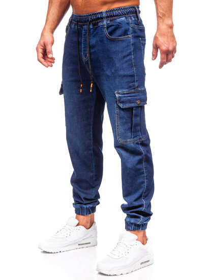 Men's Denim Cargo Joggers Navy Blue Bolf 8115