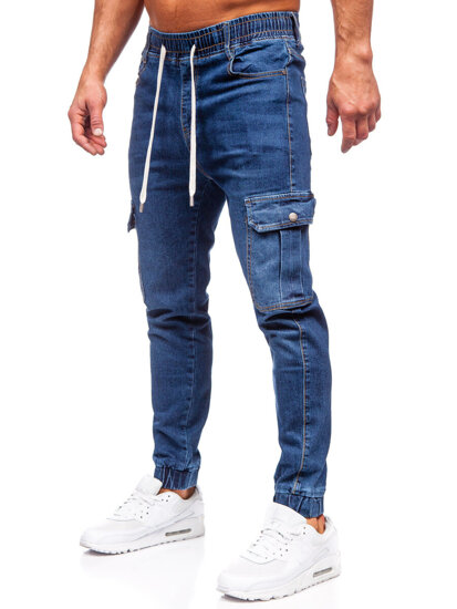 Men's Denim Cargo Joggers Navy Blue Bolf 8118