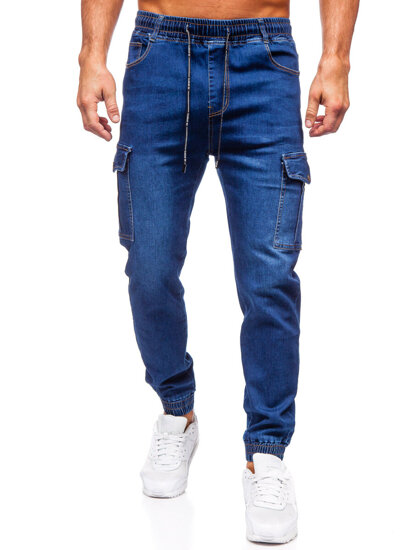 Men's Denim Cargo Joggers Navy Blue Bolf 8123