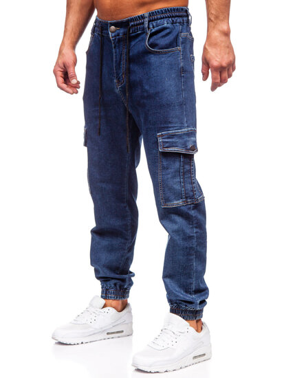 Men's Denim Cargo Joggers Navy Blue Bolf 8133