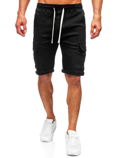 Men's Denim Cargo Shorts Black Bolf 8256