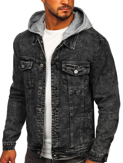 Men s Denim Hooded Jacket Black Bolf HY958