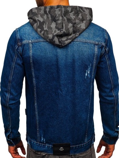 Men's Denim Hooded Jacket Navy Blue Bolf RB9824-1