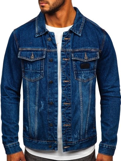 Men's Denim Hooded Jacket Navy Blue Bolf RB9824-1