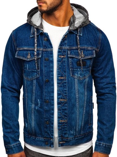 Men's Denim Hooded Jacket Navy Blue Bolf RB9824-1