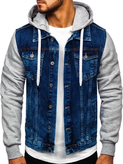 Men's Denim Hoodie Jacket Navy Blue Bolf 211902