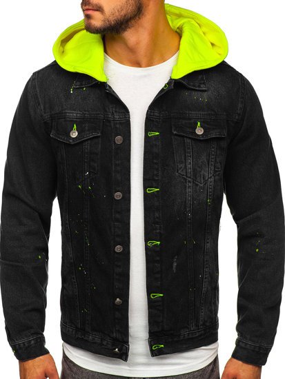 Men's Denim Jacket with hood Black Bolf 1-2