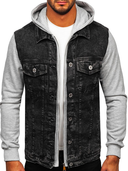 Men's Denim Jacket with hood Black Bolf HY1017