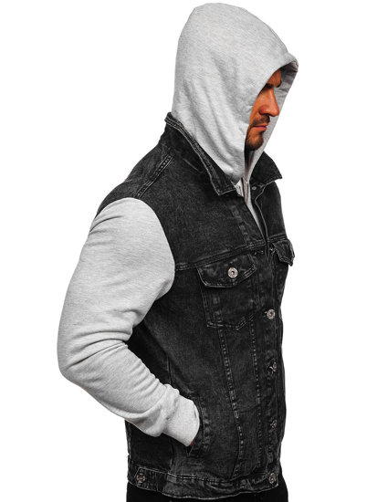 Men's Denim Jacket with hood Black Bolf HY1017