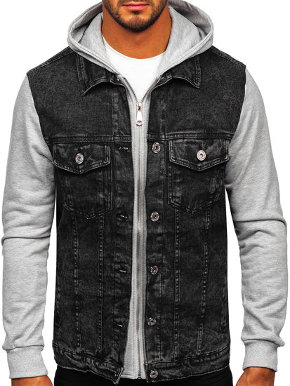 Men's Denim Jacket with hood Black Bolf HY1017