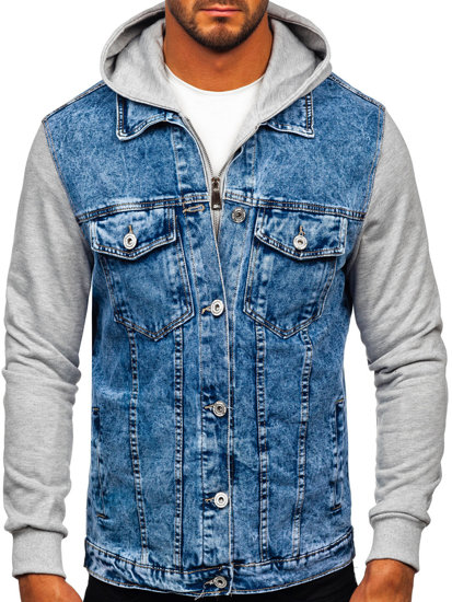 Men's Denim Jacket with hood Blue Bolf HY1017