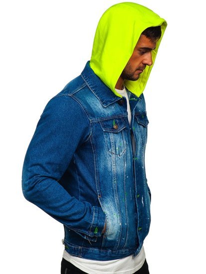 Men's Denim Jacket with hood Navy Blue Bolf 1-2