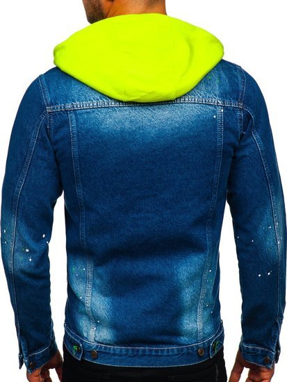 Men's Denim Jacket with hood Navy Blue Bolf 1-2