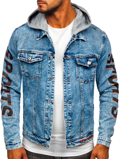 Men's Denim Jacket with hood Navy Blue Bolf HY959