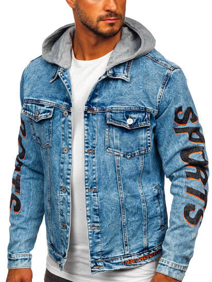 Men's Denim Jacket with hood Navy Blue Bolf HY959