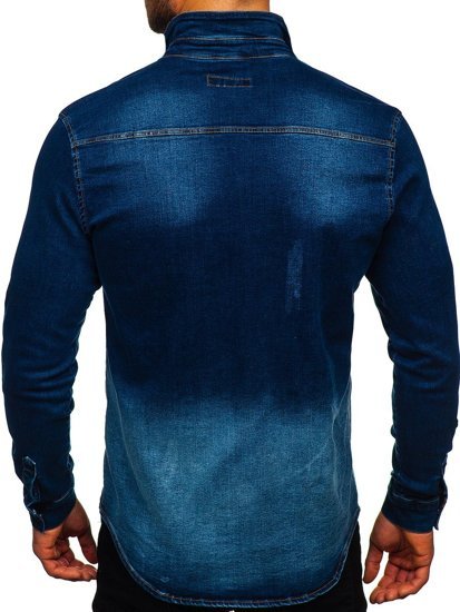 Men's Denim Long Sleeve Shirt Navy Blue Bolf R802