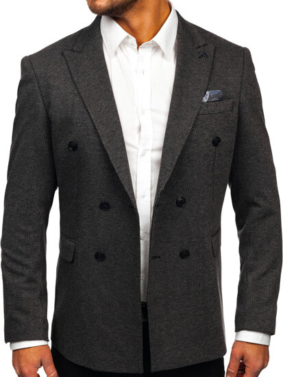 Men's Double-breasted Casual Suit Jacket Anthracite Bolf 007