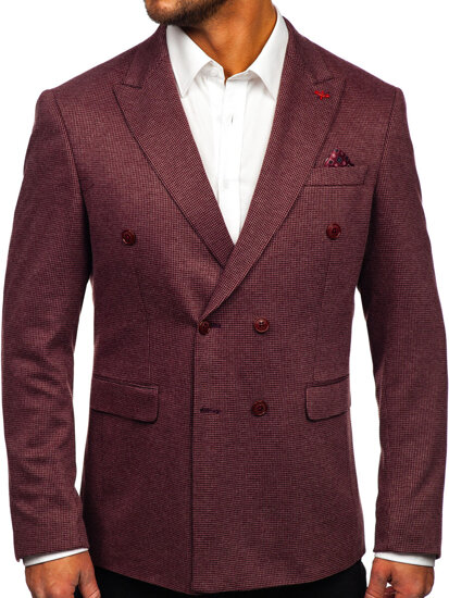 Men's Double-breasted Casual Suit Jacket Claret Bolf 003