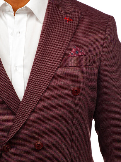 Men's Double-breasted Casual Suit Jacket Claret Bolf 003