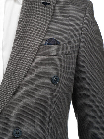 Men's Double-breasted Casual Suit Jacket Grey Bolf 004