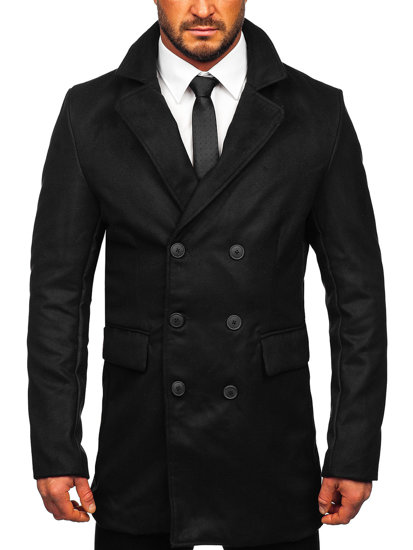 Men's Double-breasted Long Winter Coat Black Bolf 79B3-073