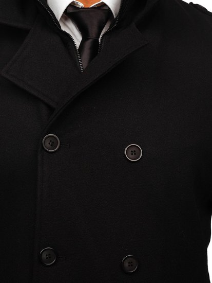 Men's Double-breasted Winter Coat with Detachable Stand Up Collar Black Bolf 8805