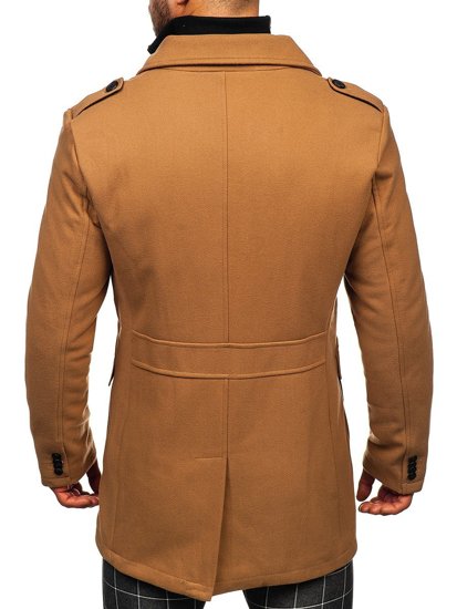 Men's Double-breasted Winter Coat with Detachable Stand Up Collar Camel Bolf 8805