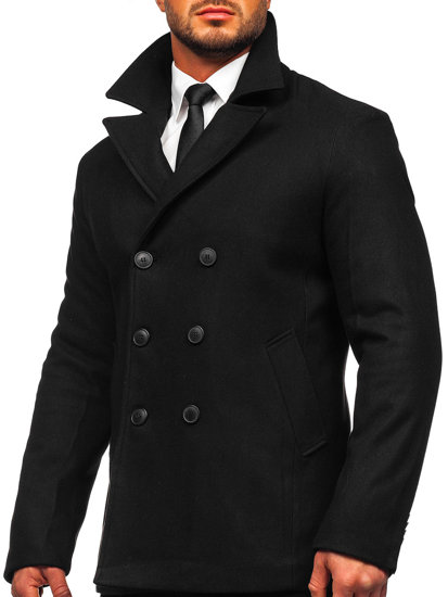 Men's Double-breasted Winter Coat with High Collar Black Bolf 8801