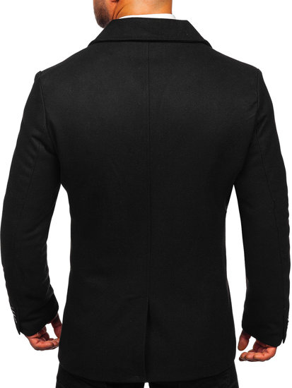 Men's Double-breasted Winter Coat with High Collar Black Bolf 8801