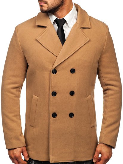 Men's Double-breasted Winter Coat with High Collar Camel Bolf 8078