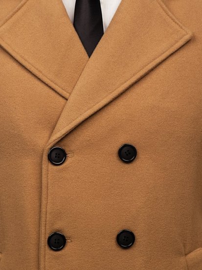 Men's Double-breasted Winter Coat with High Collar Camel Bolf 8078