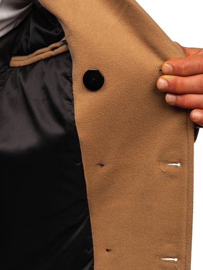 Men's Double-breasted Winter Coat with High Collar Camel Bolf 8078