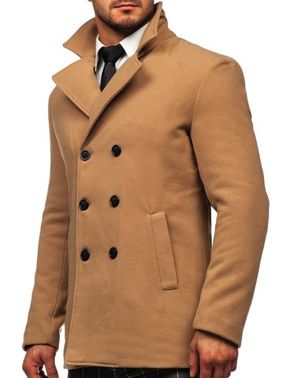 Men's Double-breasted Winter Coat with High Collar Camel Bolf 8078