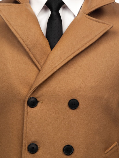 Men's Double-breasted Winter Coat with High Collar Camel Bolf 8801