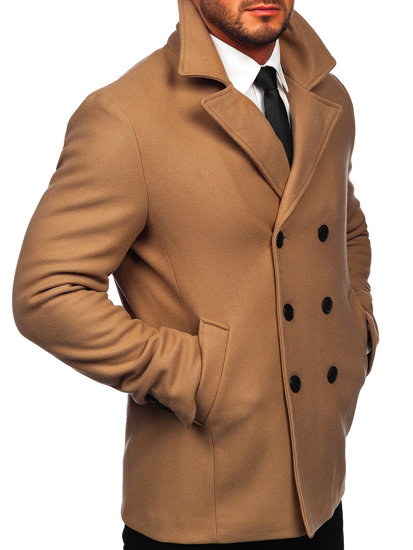 Men's Double-breasted Winter Coat with High Collar Camel Bolf 8801