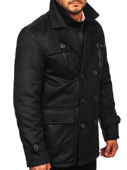 Men's Double-breasted Winter Coat with Warm Stand Up Collar Black Bolf M3143